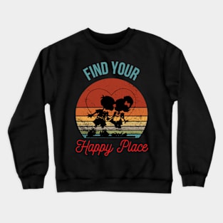 Retro Sunset First Kiss: Silhouette of Young Love Crewneck Sweatshirt